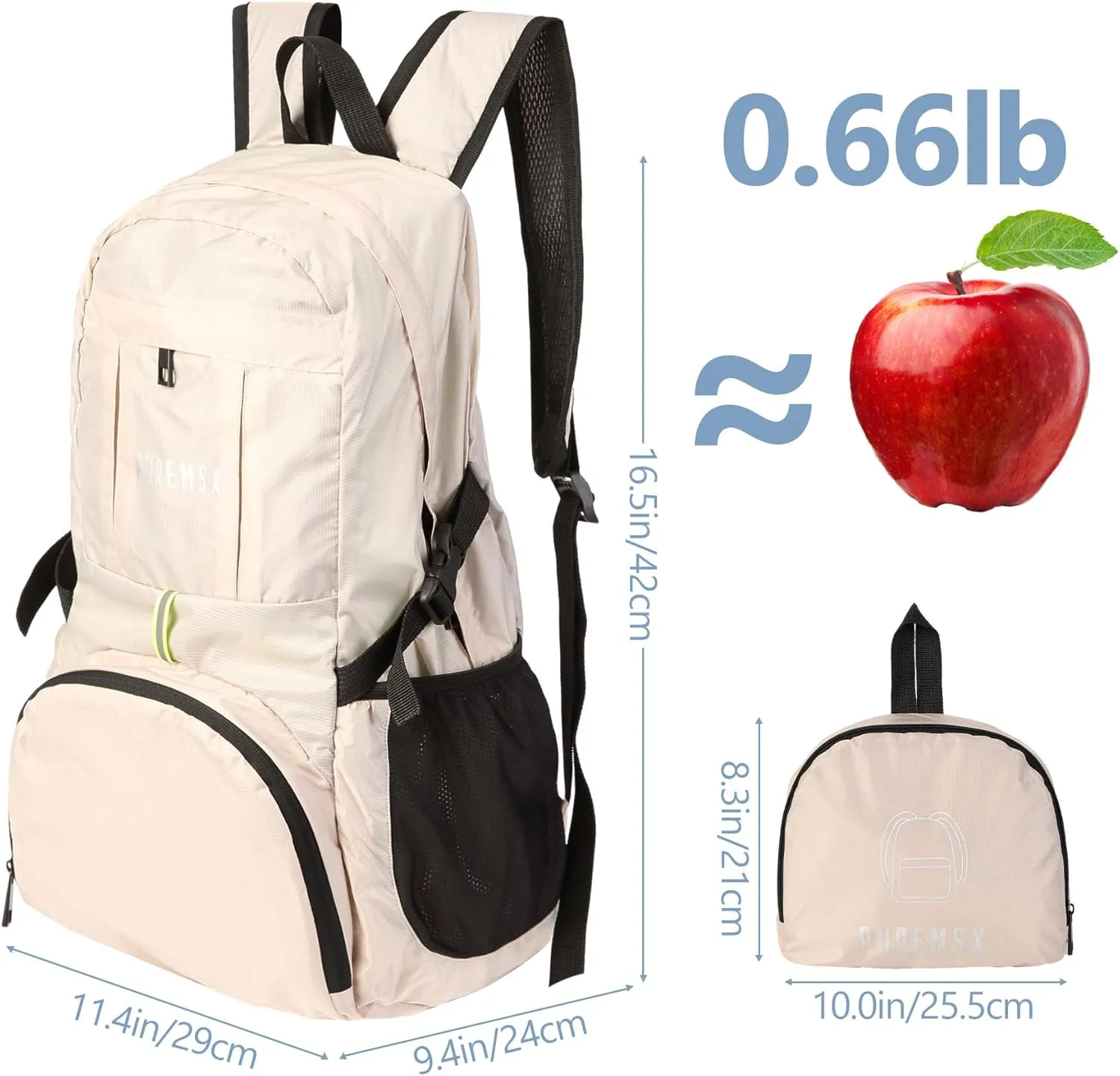 PUREMSX Hiking Packable Daypack, Adult Spring Water Resistant Lightweight Backpack for Outdoor Travel, Beige
