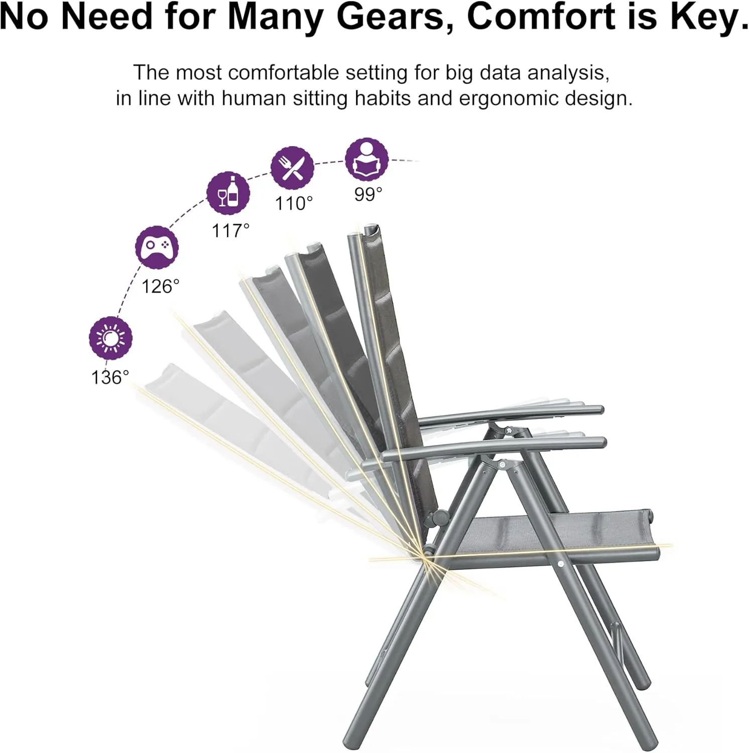 PURPLE LEAF 11 Pieces Outdoor Patio Dining Set with 10 Folding Portable Chairs and 1 Rectangle Aluminum Table, Foldable Adjustable High Back Reclining Chairs with Soft Cotton-Padded Seat, Grey