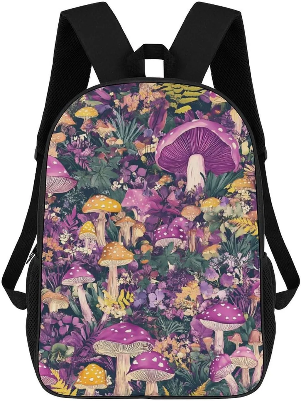 Purple Mushrooms Foliages Fashion 17 Inch Backpack Simple Shoulders Daypacks Lightweight Laptop Bag Travel Gear