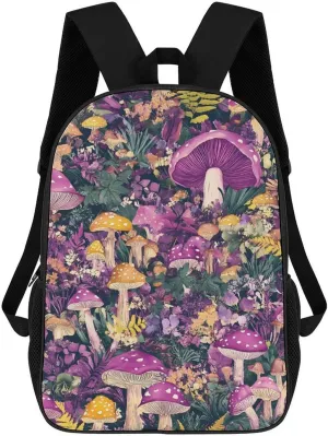 Purple Mushrooms Foliages Fashion 17 Inch Backpack Simple Shoulders Daypacks Lightweight Laptop Bag Travel Gear