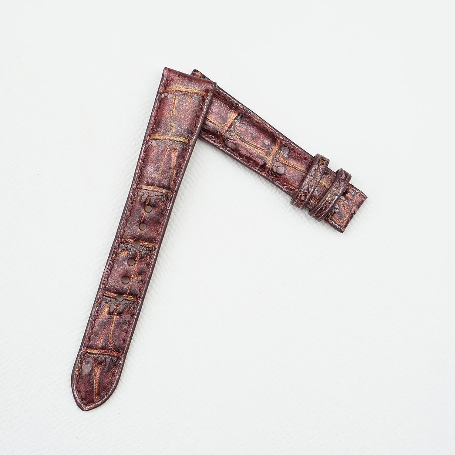 Purple Patina Alligator watch strap, Handcrafted Alligator leather watch band Patina style (24mm, Steel Folding Clasp)