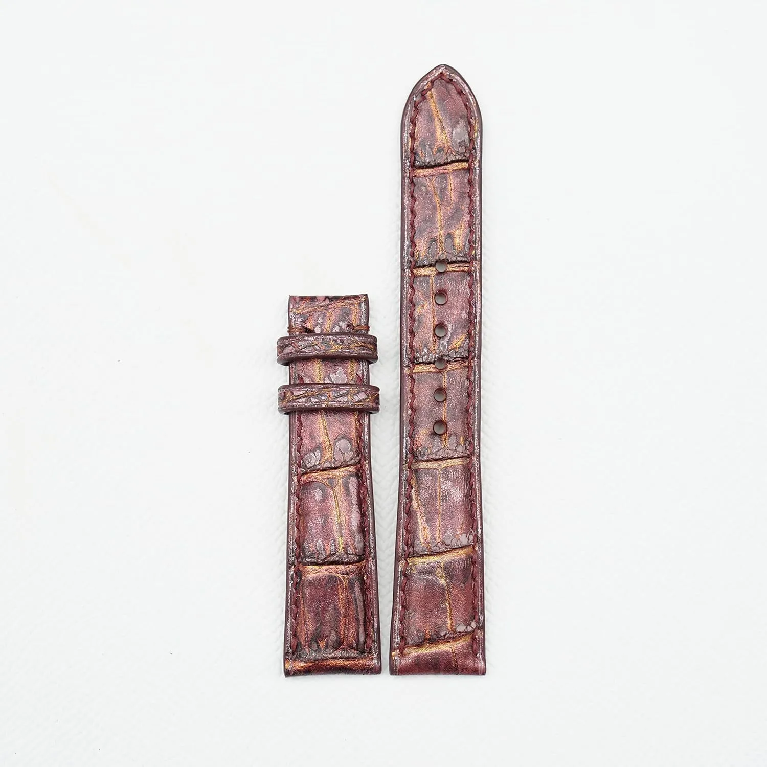 Purple Patina Alligator watch strap, Handcrafted Alligator leather watch band Patina style (24mm, Steel Folding Clasp)