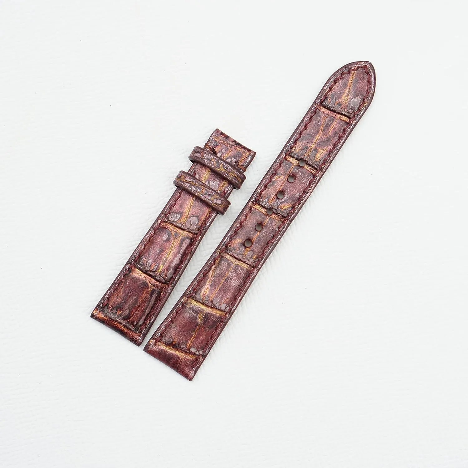 Purple Patina Alligator watch strap, Handcrafted Alligator leather watch band Patina style (24mm, Steel Folding Clasp)