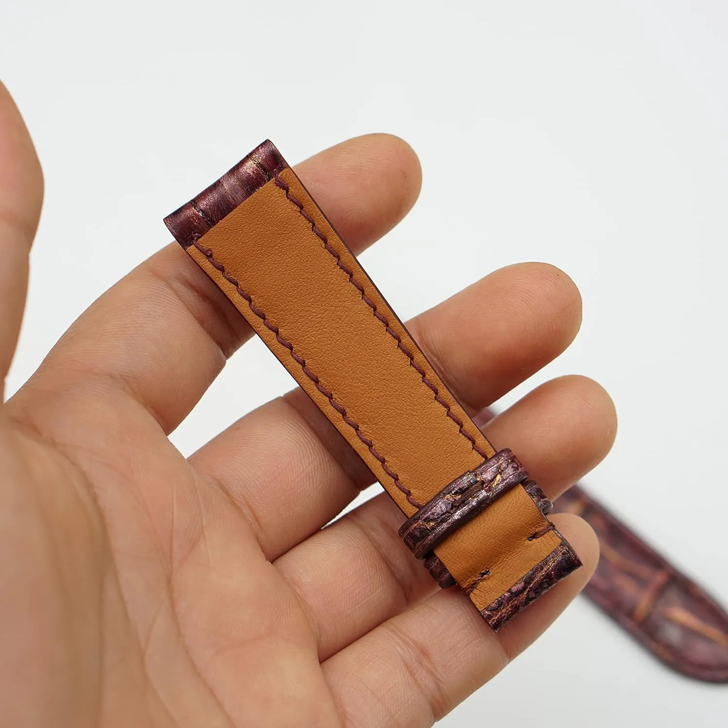 Purple Patina Alligator watch strap, Handcrafted Alligator leather watch band Patina style (24mm, Steel Folding Clasp)