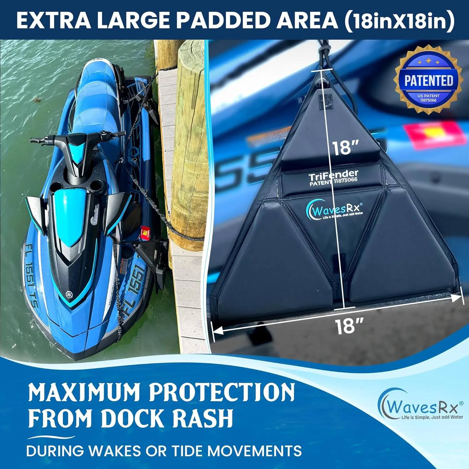 PWC Fender Bumper   Soft Loop Cleats | Safe and Convenient Jet Ski Docking | Patented TriFender Protects Jetski from Dock Rash & Scratches | Easy-to-Store Folding Design   Adjustable Bungee