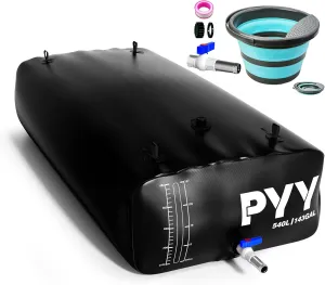 PYY Portable 143 Gallon Water Bladder - Truck Bed,Carrier Cart, Large Water Bob Bathtub Emergency Water Bladders for Outdoor RV & Car Camping,Water Storage Bladder with Spigot,Overflow Kit-Black 540L