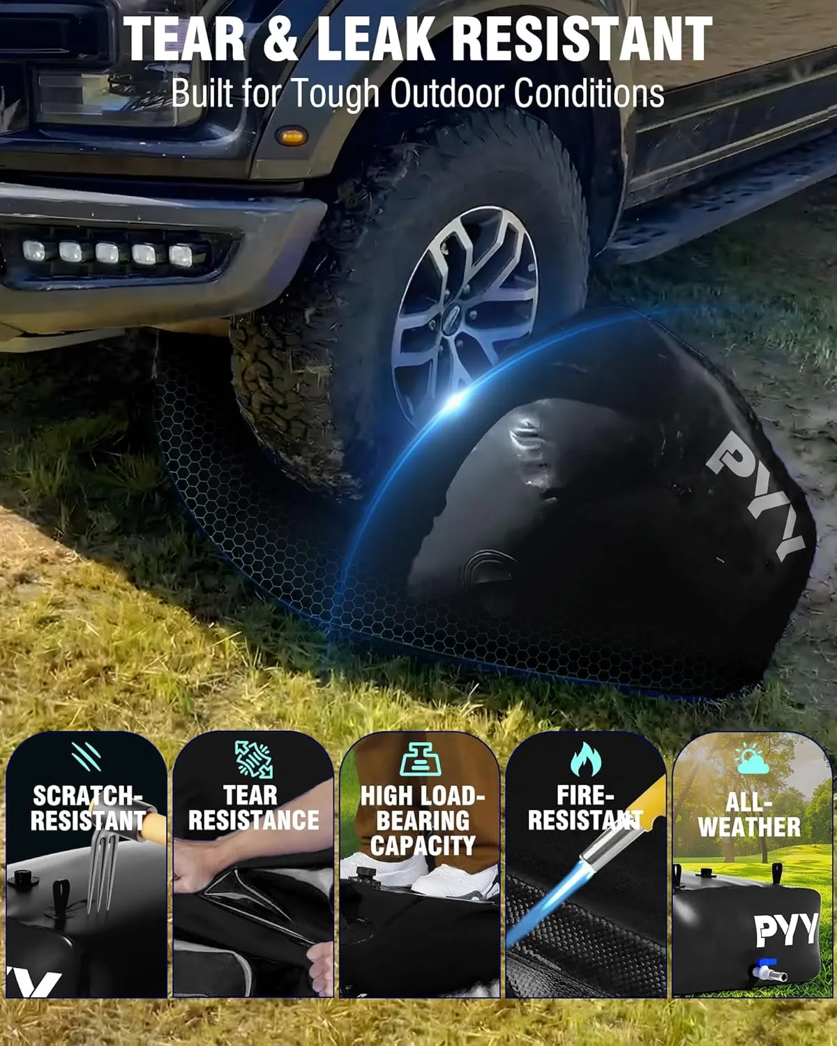 PYY Portable 143 Gallon Water Bladder - Truck Bed,Carrier Cart, Large Water Bob Bathtub Emergency Water Bladders for Outdoor RV & Car Camping,Water Storage Bladder with Spigot,Overflow Kit-Black 540L