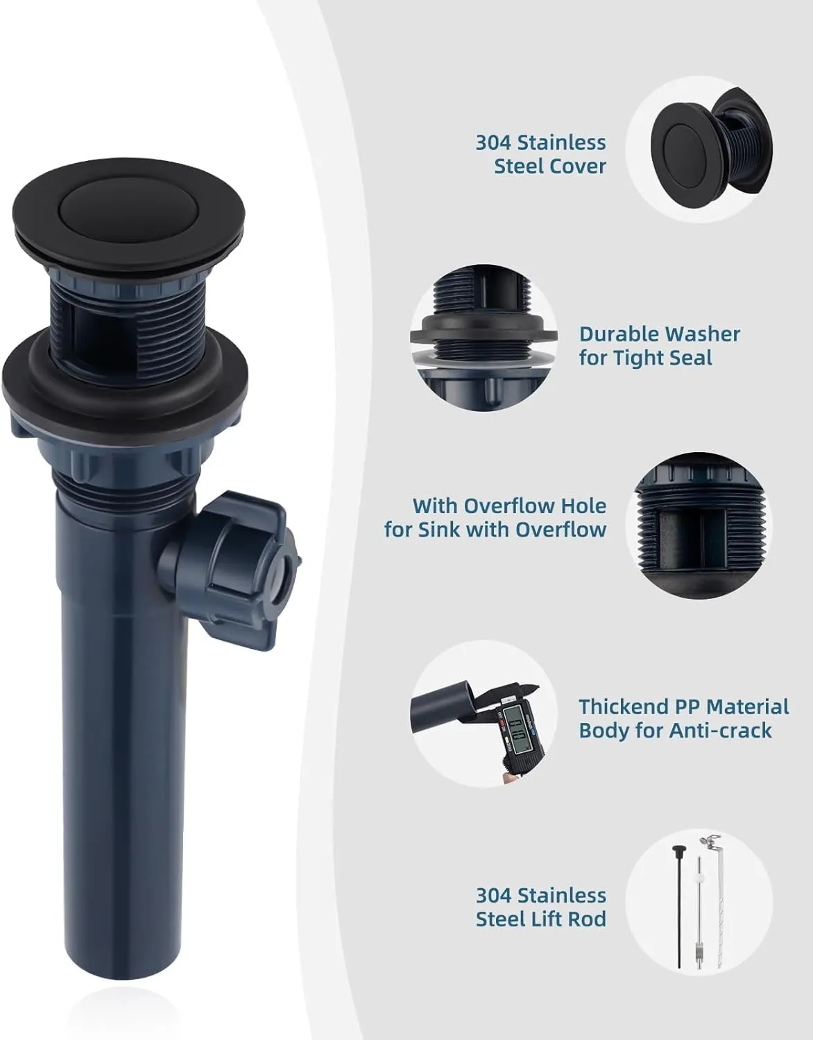 Qomolangma Waterfall Bathroom Faucet with Lift Rod Drain, Matte Black Modern Single Handle Bathroom Faucets for 1 or 3 Hole Bathroom Sink Faucet Mixer Tap Washbasin Faucet with Deck and Supply Hoses