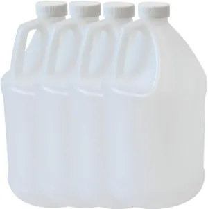Quality Chemical Reusable 1-Gallon Plastic Jug – BPA-Free, Leak-Resistant, Secure Screw-on Lid, Ergonomic Handle, BPA Free, HDPE Plastic, Stackable, Versatile Design for Storage (Pack of 4)