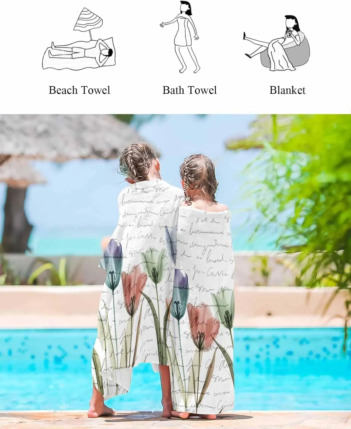 Quick-Drying Microfiber Beach Towel, Simple Modern Soft Absorbent Bath Shower Towels, Country Floral Lightweight Portable Towel/Blanket for Travel/Swimming Pool/Camping/Yoga/Gym，35x70 Inch