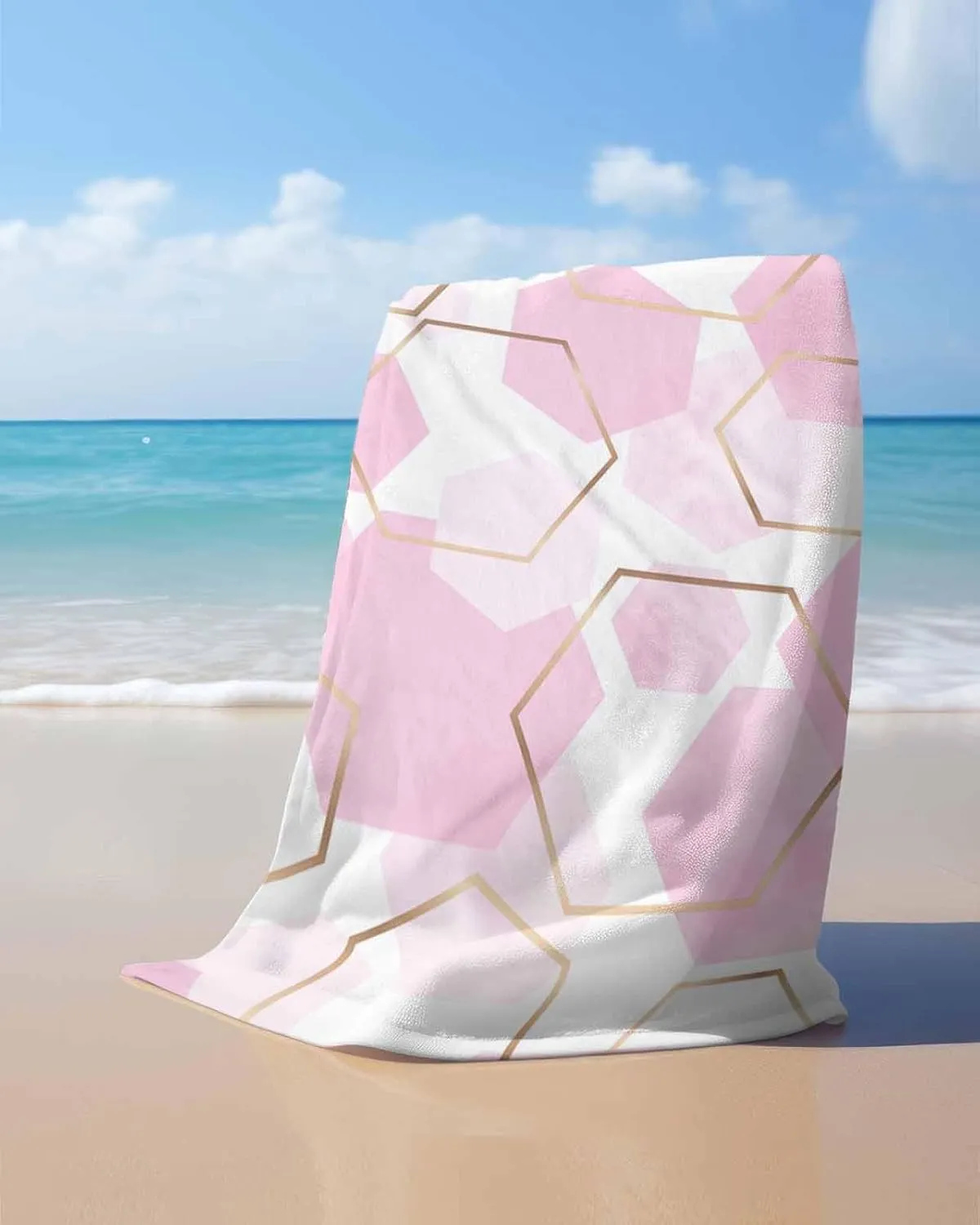 Quick-Drying Microfiber Beach Towel, Simple Soft Absorbent Bath Shower Towels, Pink Geometric Texture Lightweight Portable Towel/Blanket for Travel/Swimming Pool/Camping/Yoga/Gym，35x70 Inch