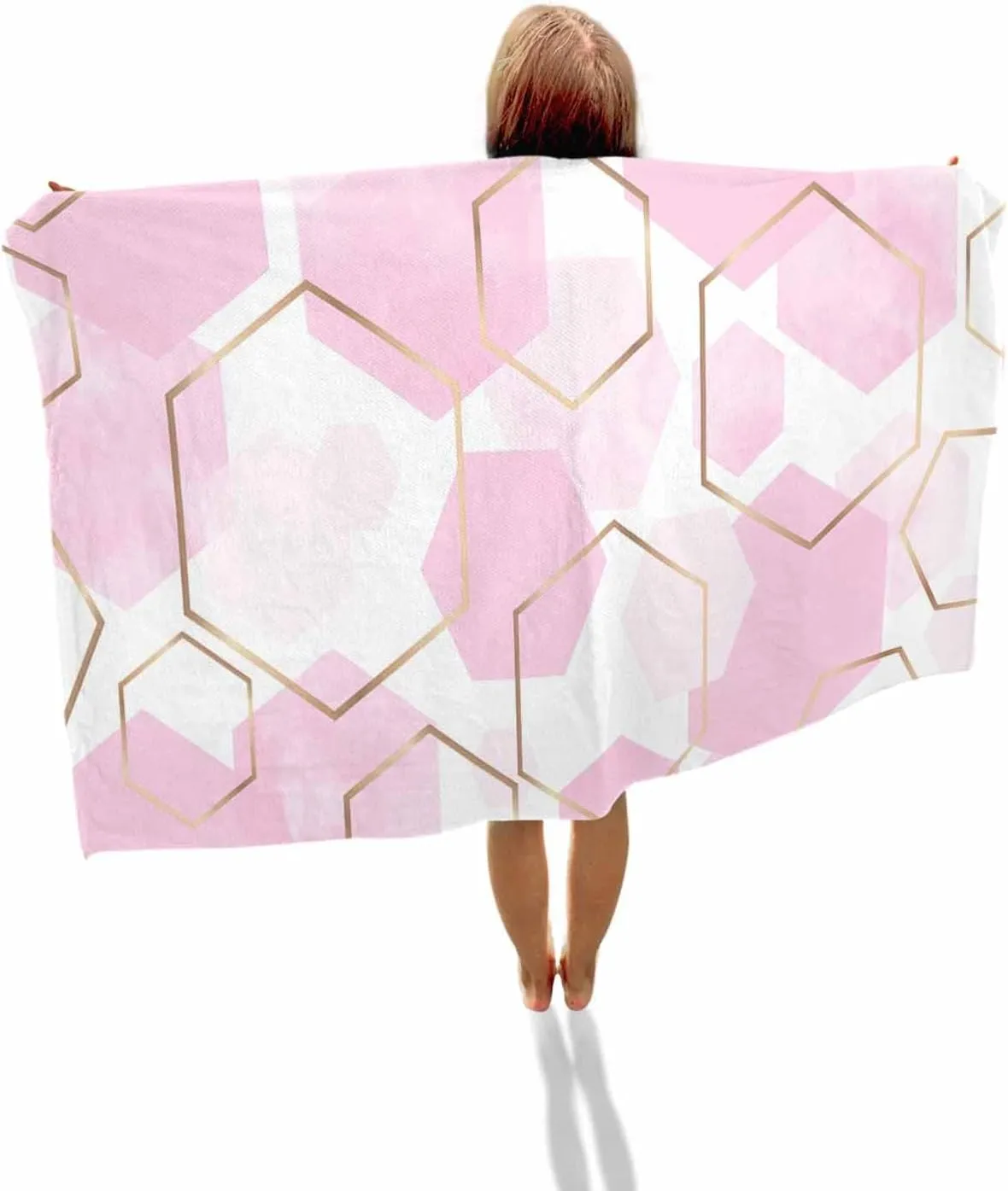 Quick-Drying Microfiber Beach Towel, Simple Soft Absorbent Bath Shower Towels, Pink Geometric Texture Lightweight Portable Towel/Blanket for Travel/Swimming Pool/Camping/Yoga/Gym，35x70 Inch