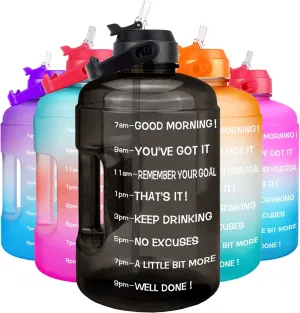 QuiFit 1 Gallon Water Bottle - with Straw & Motivational Time Marker Leak-Proof BPA Free Reusable Gym Sports Outdoor Large(128OZ/73OZ) Capacity Water Jug
