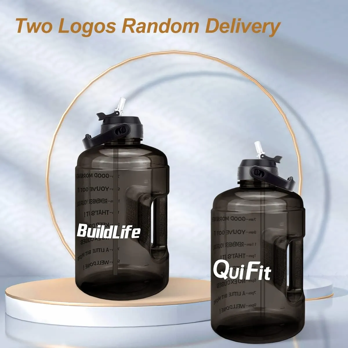 QuiFit 1 Gallon Water Bottle - with Straw & Motivational Time Marker Leak-Proof BPA Free Reusable Gym Sports Outdoor Large(128OZ/73OZ) Capacity Water Jug