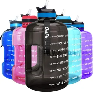 QuiFit Motivational Gallon Water Bottle - with Straw & Time Marker BPA Free Large Reusable Sport Water Jug with Handle for Fitness Outdoor Enthusiasts Leak-Proof