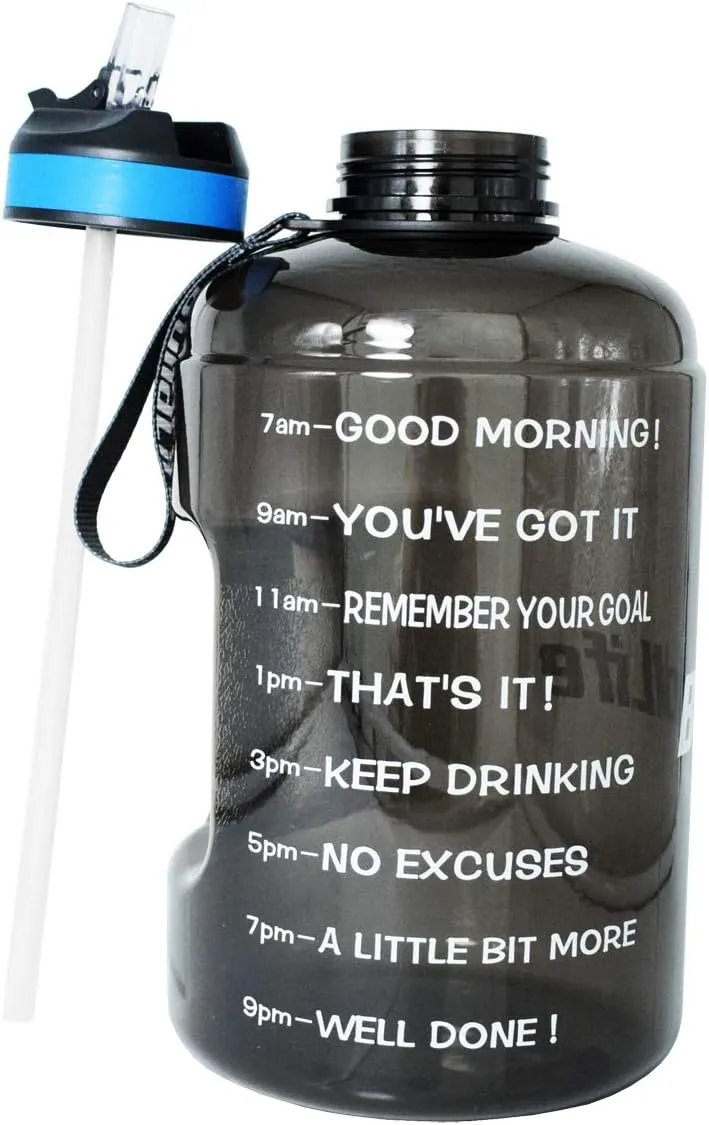 QuiFit Motivational Gallon Water Bottle - with Straw & Time Marker BPA Free Large Reusable Sport Water Jug with Handle for Fitness Outdoor Enthusiasts Leak-Proof