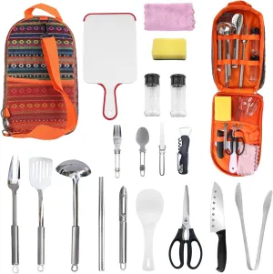 "19-Piece Premium Camping Cooking Utensil Kit - Compact, Lightweight, & Multi-Purpose Outdoor Cookware Set for Hiking, Picnics, and BBQs - Ideal Portable Camp Kitchen Gear for Adventure Lovers"