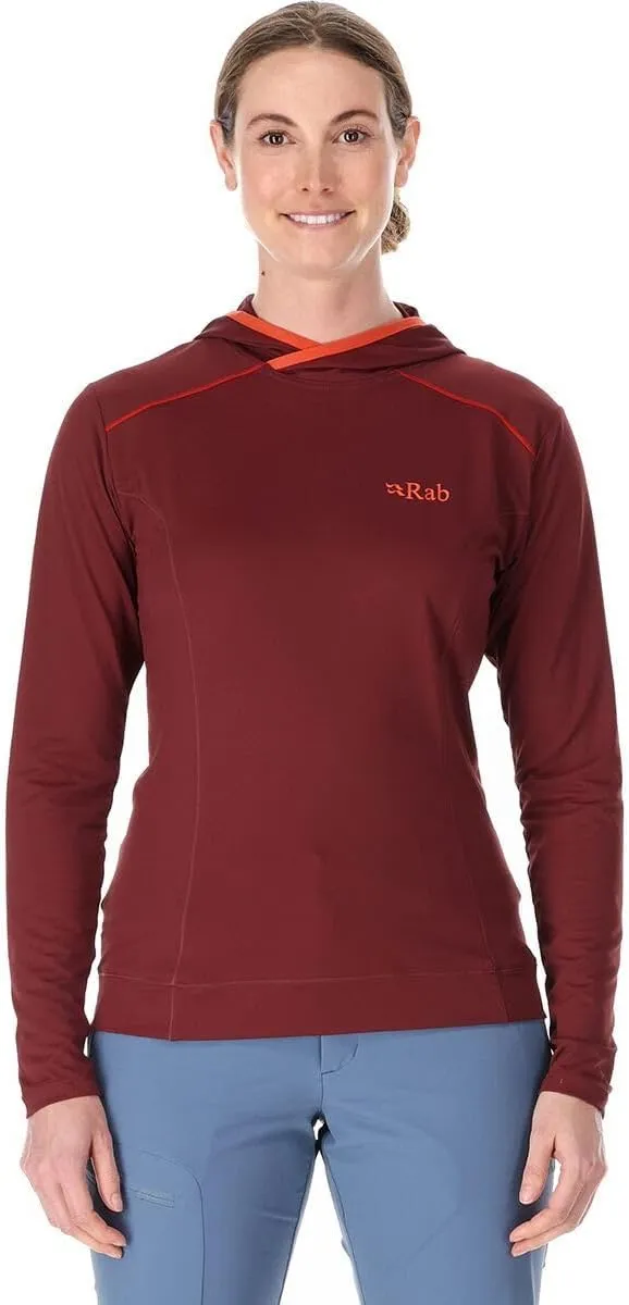 Rab Women's Force Hoody - Lightweight Long-Sleeve Hooded Baselayer Shirt for Hiking, Climbing, & Trail Running