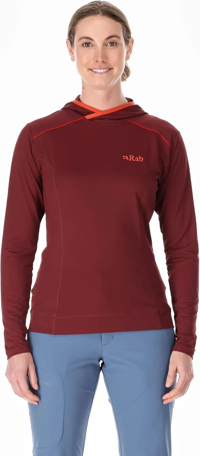 Rab Women's Force Hoody - Lightweight Long-Sleeve Hooded Baselayer Shirt for Hiking, Climbing, & Trail Running