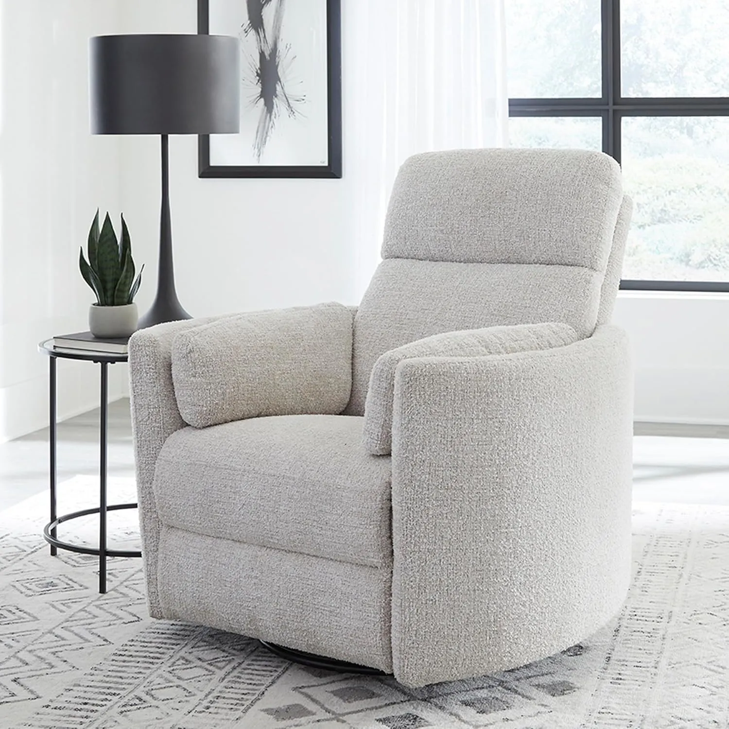Radius Manual Recliner Swivel Accent Chair in Angora Linen
