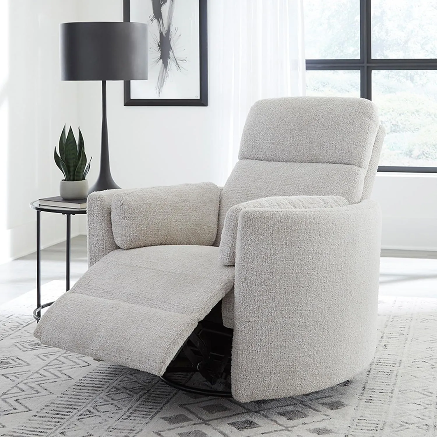 Radius Manual Recliner Swivel Accent Chair in Angora Linen