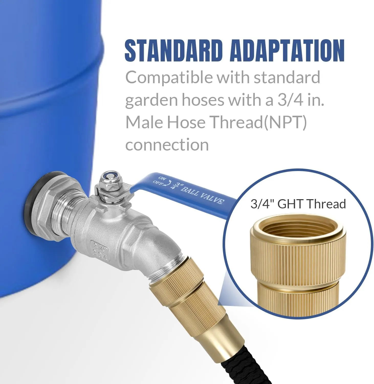 Rain Barrel Spigot Kit High Flow Spigot for Water Barrel 304 Lead-Free Compliant Stainless Steel Faucet for Rain Barrels 3/4"GHT Rain Barrel Quarter Turn Spigot with Bulkhead Fitting