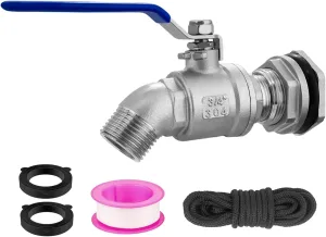 Rain Barrel Spigot Kit High Flow Spigot for Water Barrel 304 Lead-Free Compliant Stainless Steel Faucet for Rain Barrels 3/4"GHT Rain Barrel Quarter Turn Spigot with Bulkhead Fitting