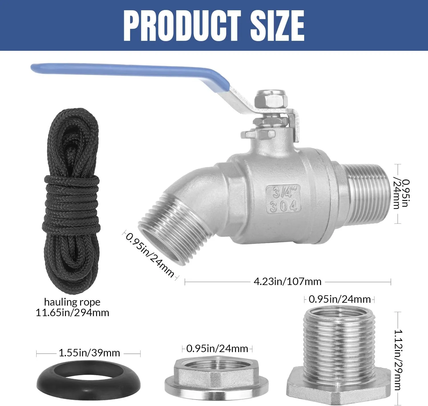 Rain Barrel Spigot Kit High Flow Spigot for Water Barrel 304 Lead-Free Compliant Stainless Steel Faucet for Rain Barrels 3/4"GHT Rain Barrel Quarter Turn Spigot with Bulkhead Fitting