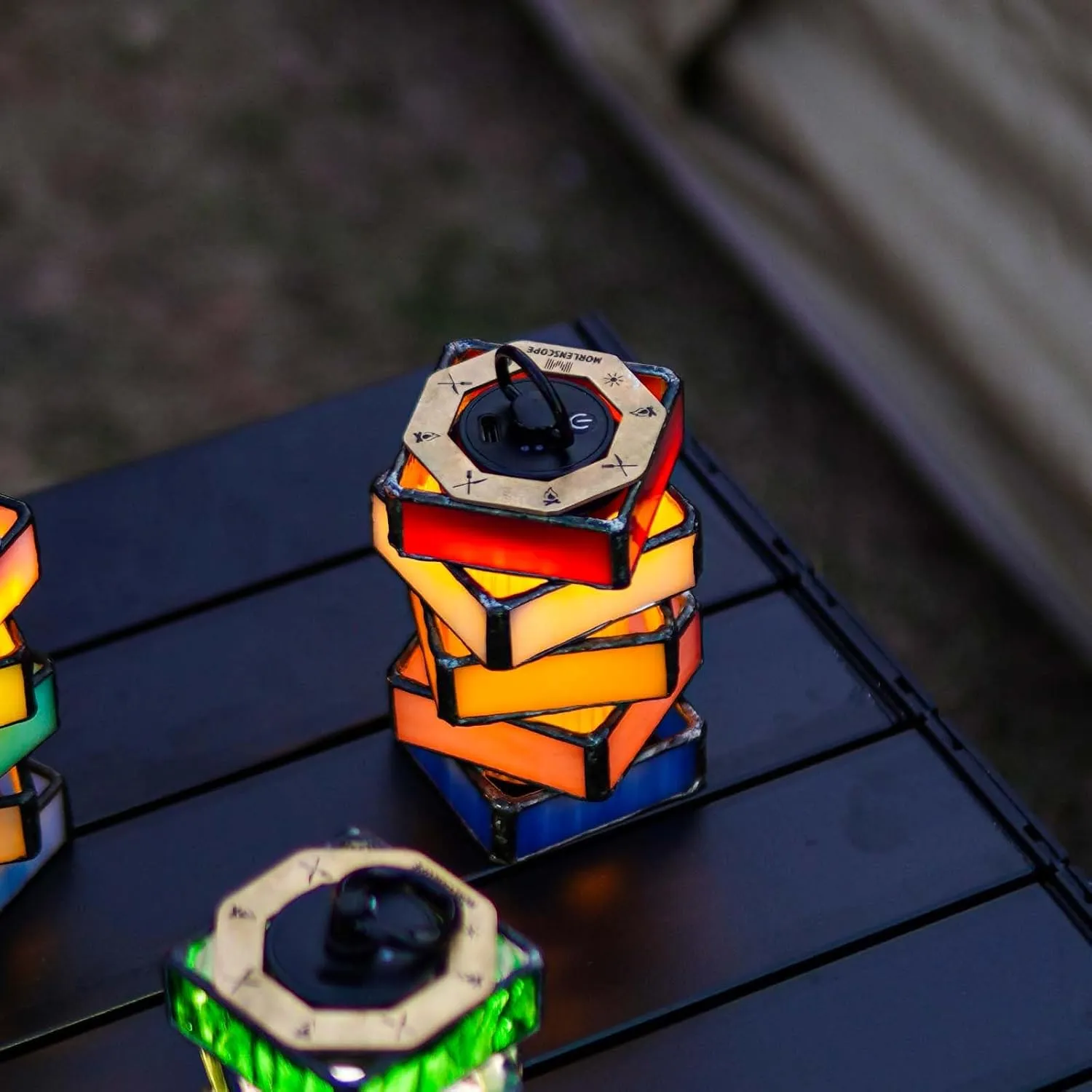 Rainbow Handmade Tiffany Stained Glass LED Camping Lantern,Type C Rechargeable,with Magnet,5 Light Modes,2000mAh IPX5 Waterproof Portable Emergency Flashlight,Pretty Camping Gear