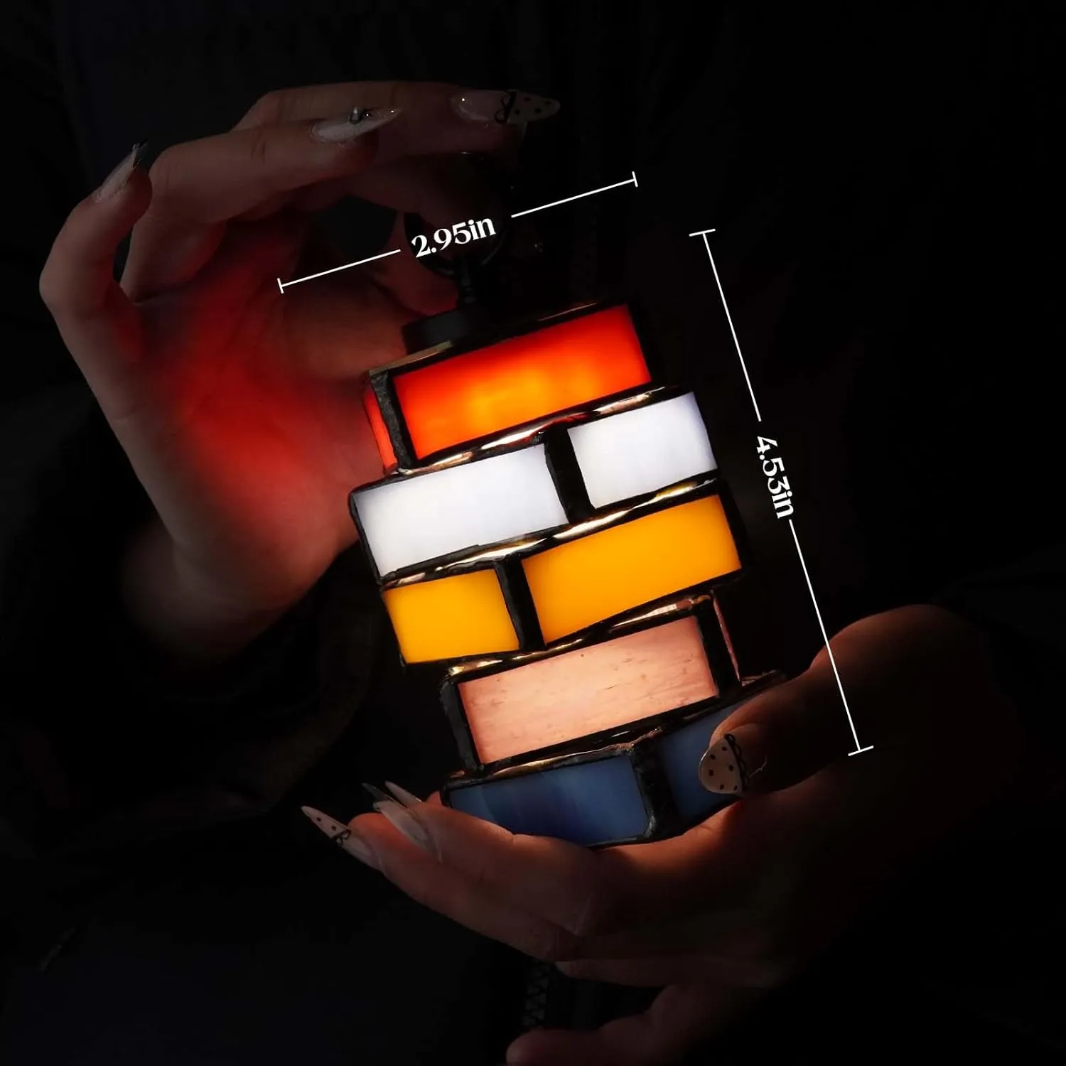 Rainbow Handmade Tiffany Stained Glass LED Camping Lantern,Type C Rechargeable,with Magnet,5 Light Modes,2000mAh IPX5 Waterproof Portable Emergency Flashlight,Pretty Camping Gear