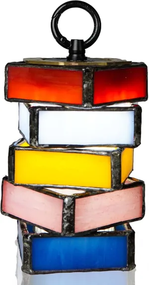 Rainbow Handmade Tiffany Stained Glass LED Camping Lantern,Type C Rechargeable,with Magnet,5 Light Modes,2000mAh IPX5 Waterproof Portable Emergency Flashlight,Pretty Camping Gear
