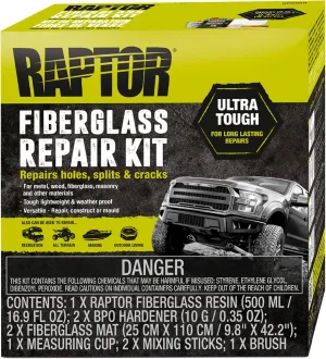 Raptor Fiberglass Repair Kit, Ultra Tough, for Long-Lasting Repairs On Holes, Splits & Cracks, Automotive Repair Kit