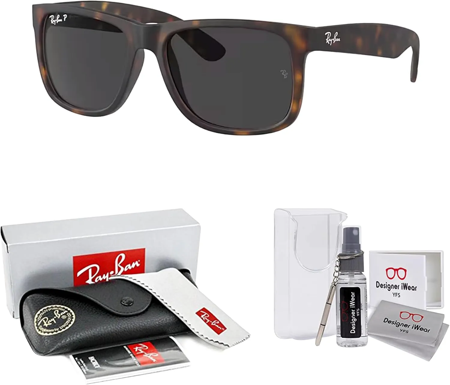 Ray-Ban Justin RB4165F Square Asian Fit Low Bridge Sunglasses for Men   BUNDLE With DIW Kit