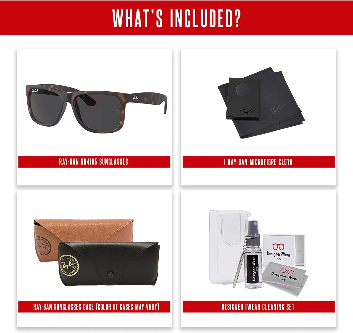 Ray-Ban Justin RB4165F Square Asian Fit Low Bridge Sunglasses for Men   BUNDLE With DIW Kit