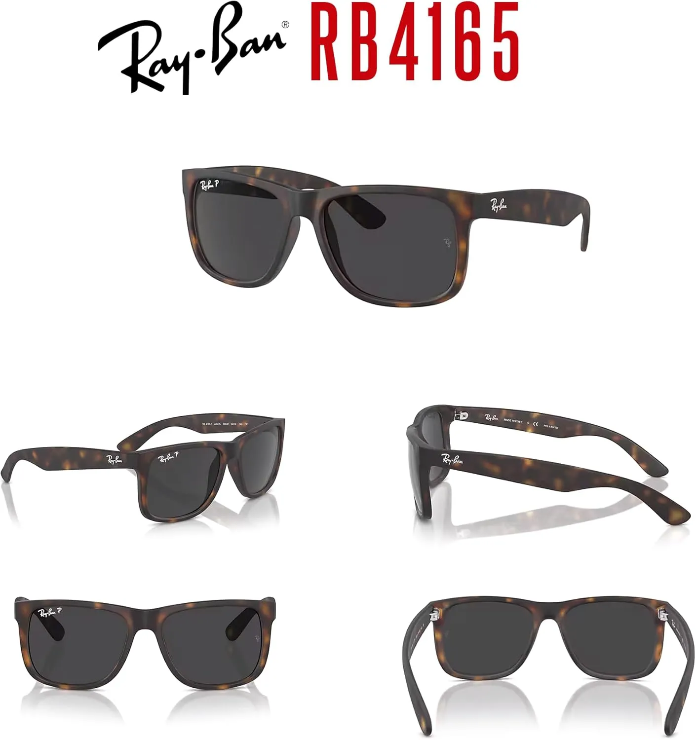 Ray-Ban Justin RB4165F Square Asian Fit Low Bridge Sunglasses for Men   BUNDLE With DIW Kit