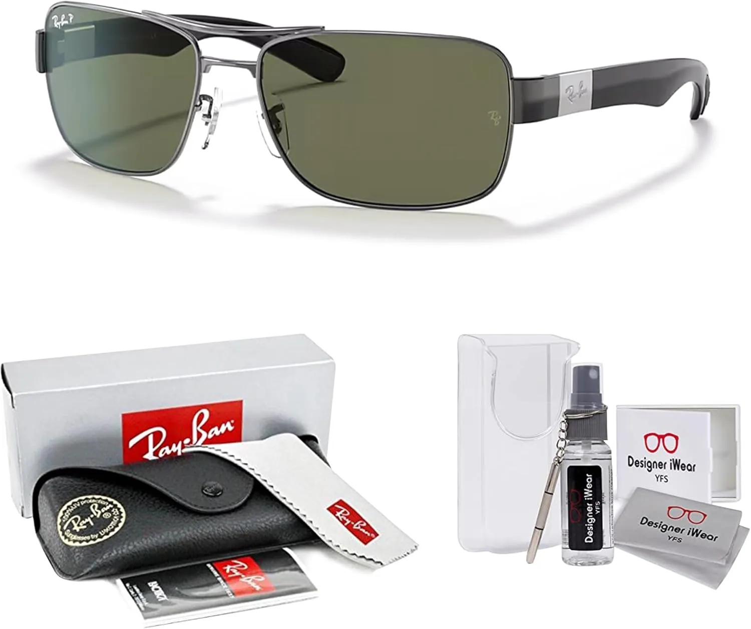 Ray-Ban RB3522 Square Sunglasses For Men   Bundle with Designer iWear Eyewear Care Kit
