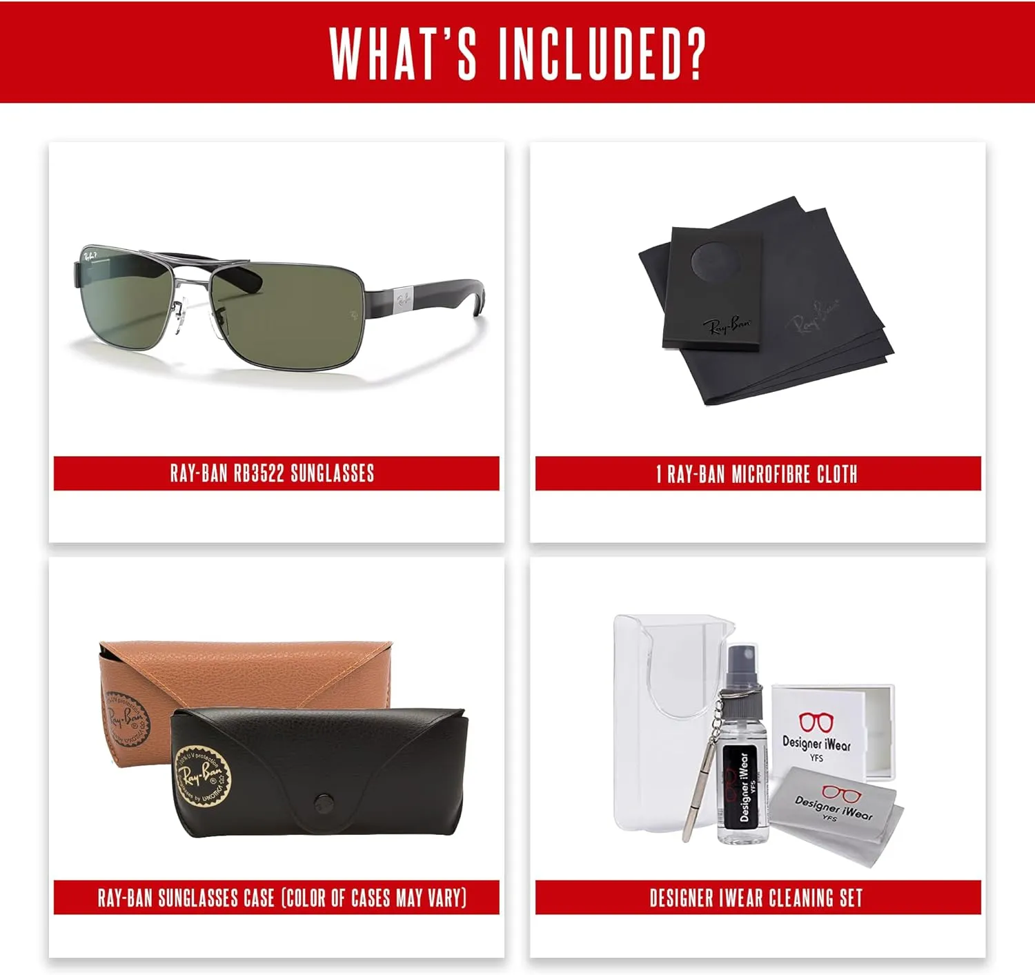 Ray-Ban RB3522 Square Sunglasses For Men   Bundle with Designer iWear Eyewear Care Kit