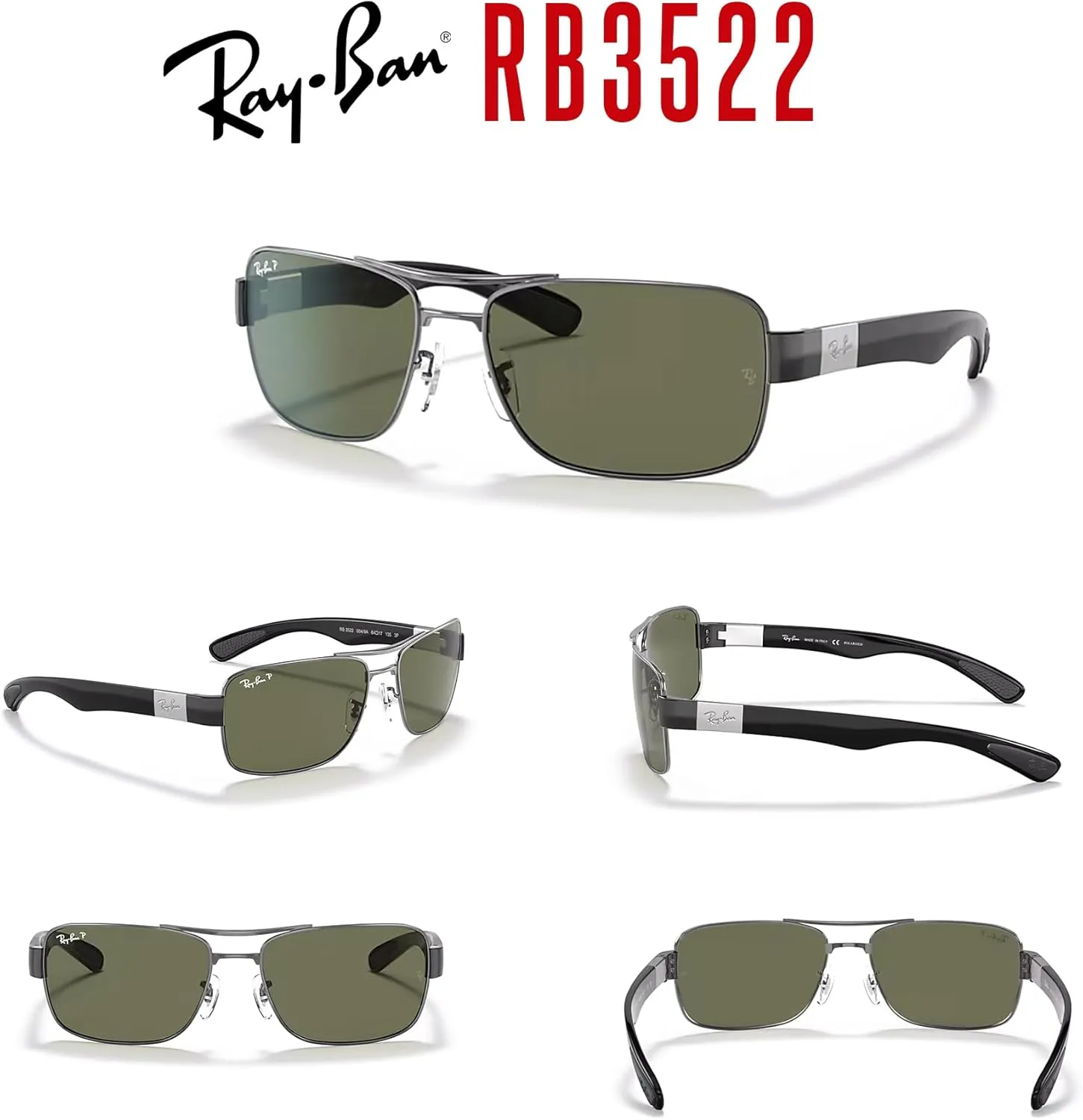 Ray-Ban RB3522 Square Sunglasses For Men   Bundle with Designer iWear Eyewear Care Kit