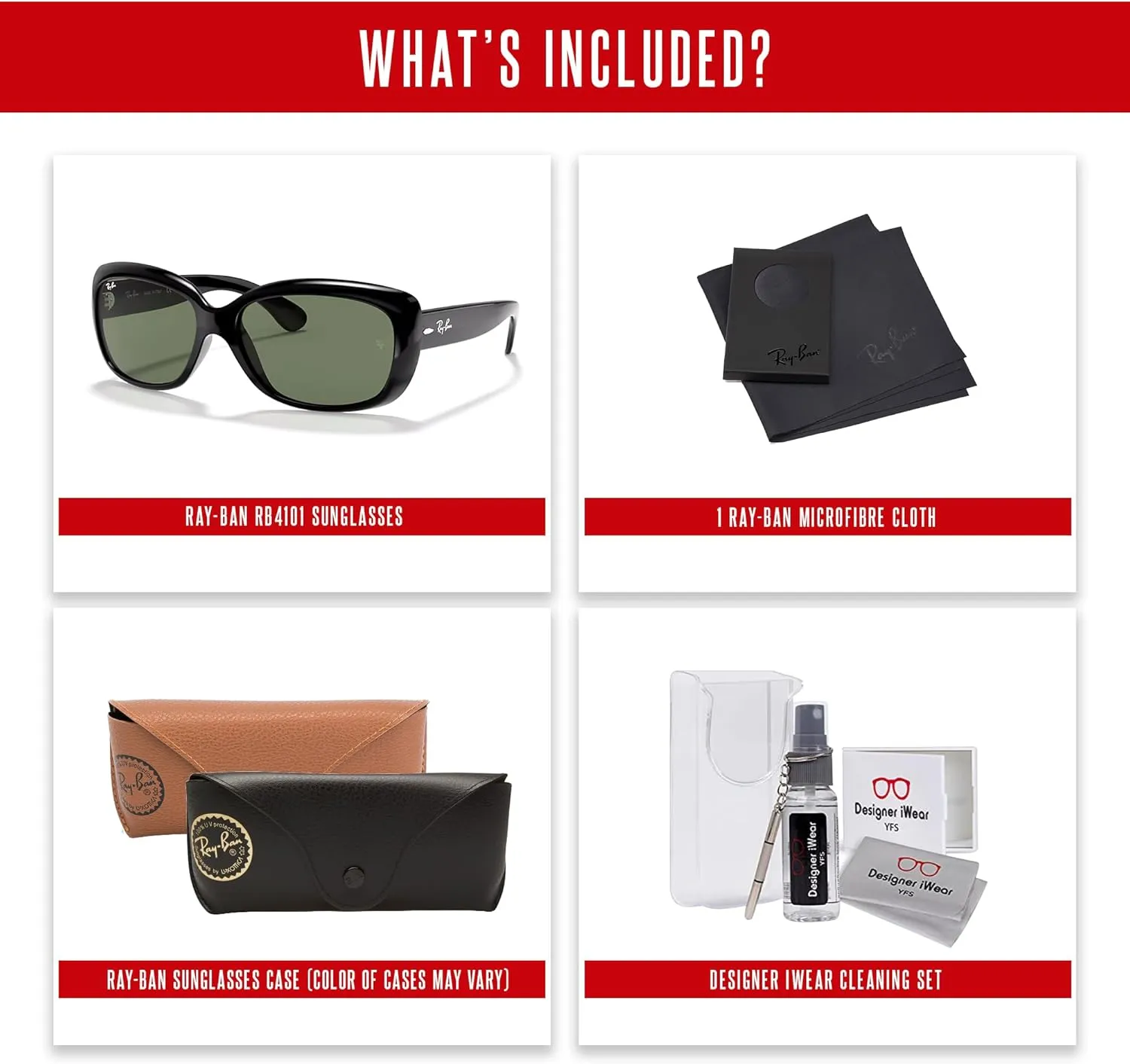 Ray-Ban RB4101 JACKIE OHH Cat Eye Sunglasses For Women   BUNDLE with Designer iWear Eyewear Care Kit