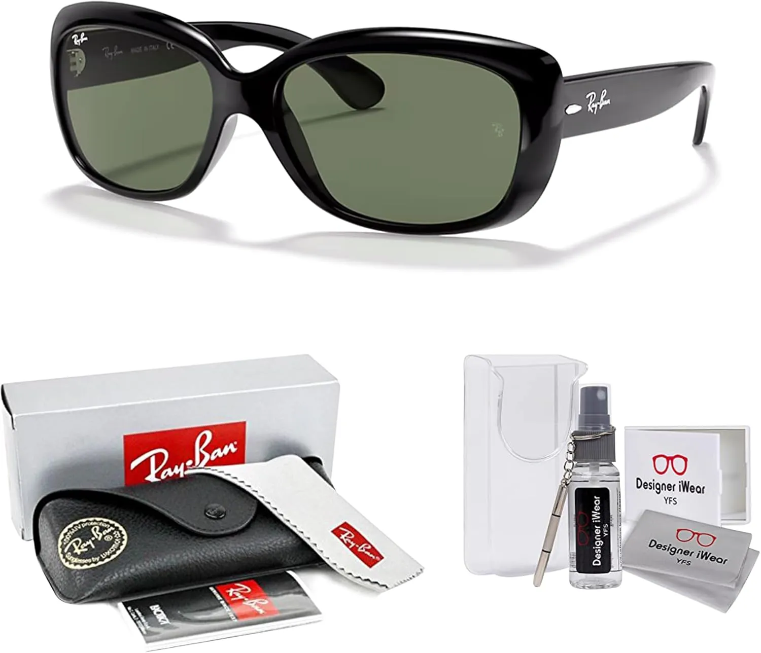 Ray-Ban RB4101 JACKIE OHH Cat Eye Sunglasses For Women   BUNDLE with Designer iWear Eyewear Care Kit