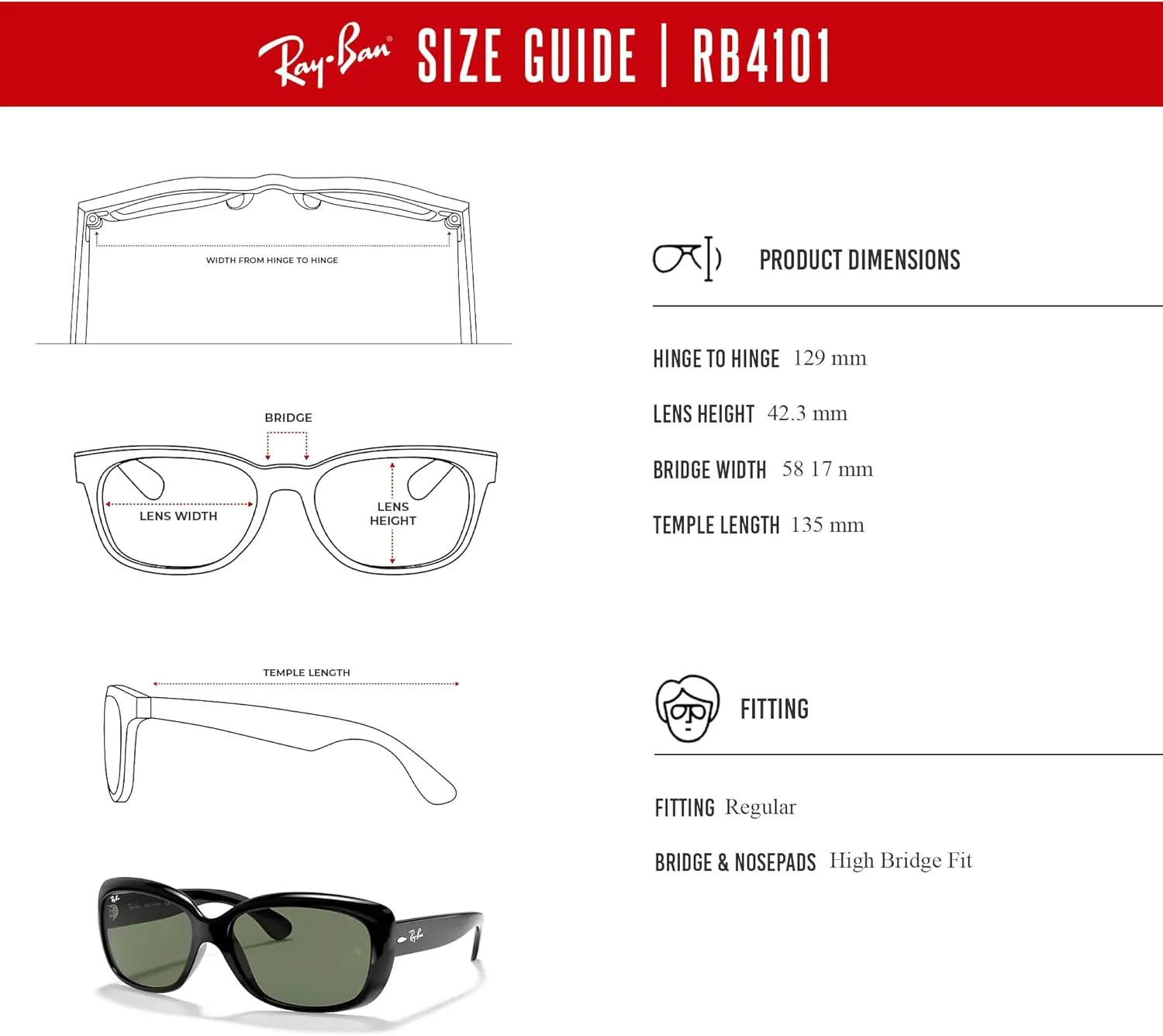 Ray-Ban RB4101 JACKIE OHH Cat Eye Sunglasses For Women   BUNDLE with Designer iWear Eyewear Care Kit