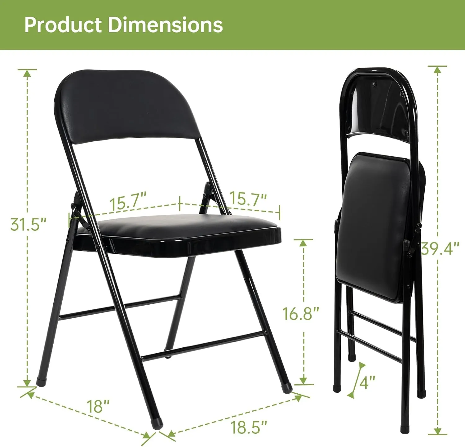 Real Relax 8 Pack Folding Chairs with Padded Seat, Leather Folding Chairs for Home and Office, Indoor and Outdoor Events Black