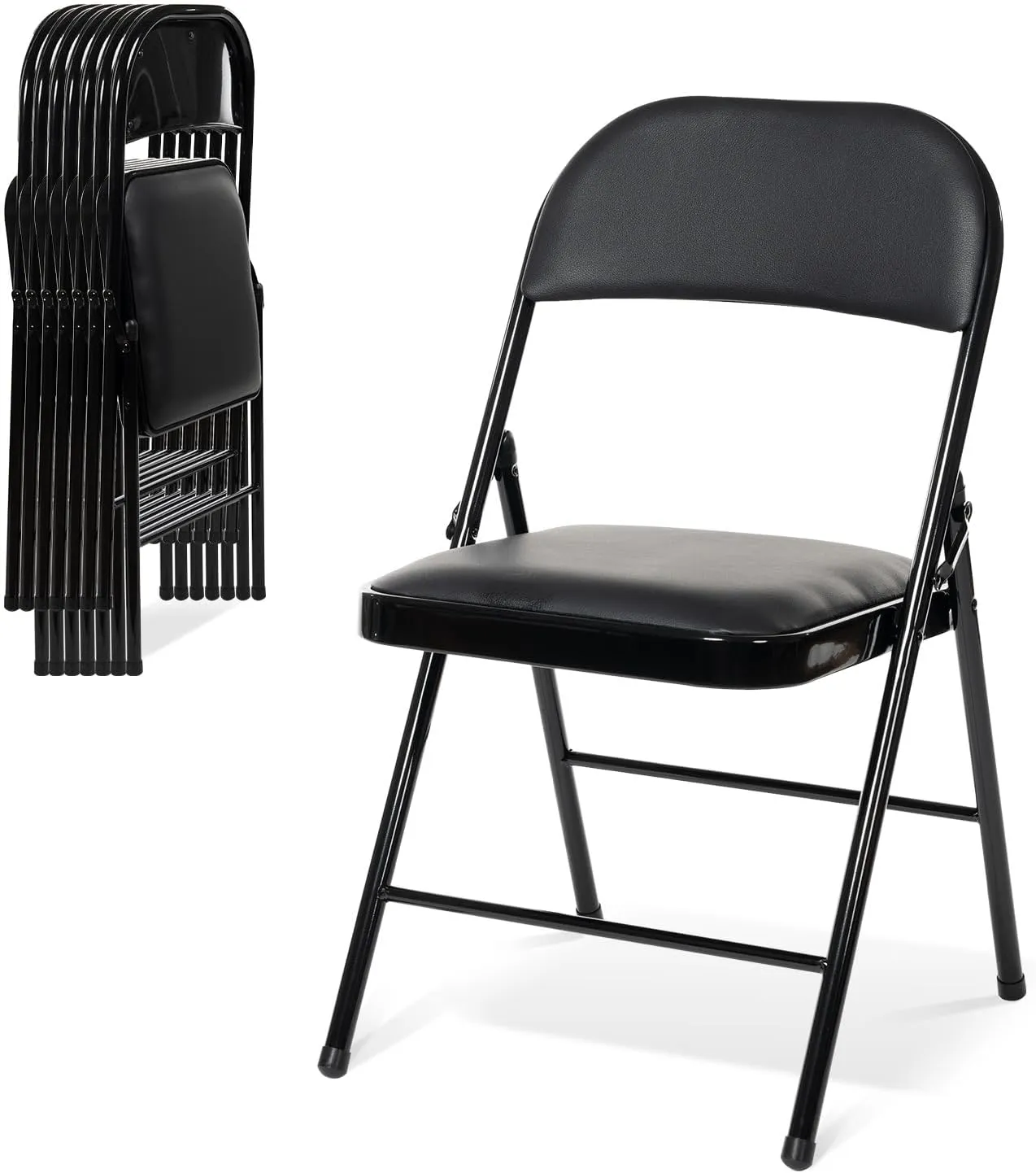 Real Relax 8 Pack Folding Chairs with Padded Seat, Leather Folding Chairs for Home and Office, Indoor and Outdoor Events Black