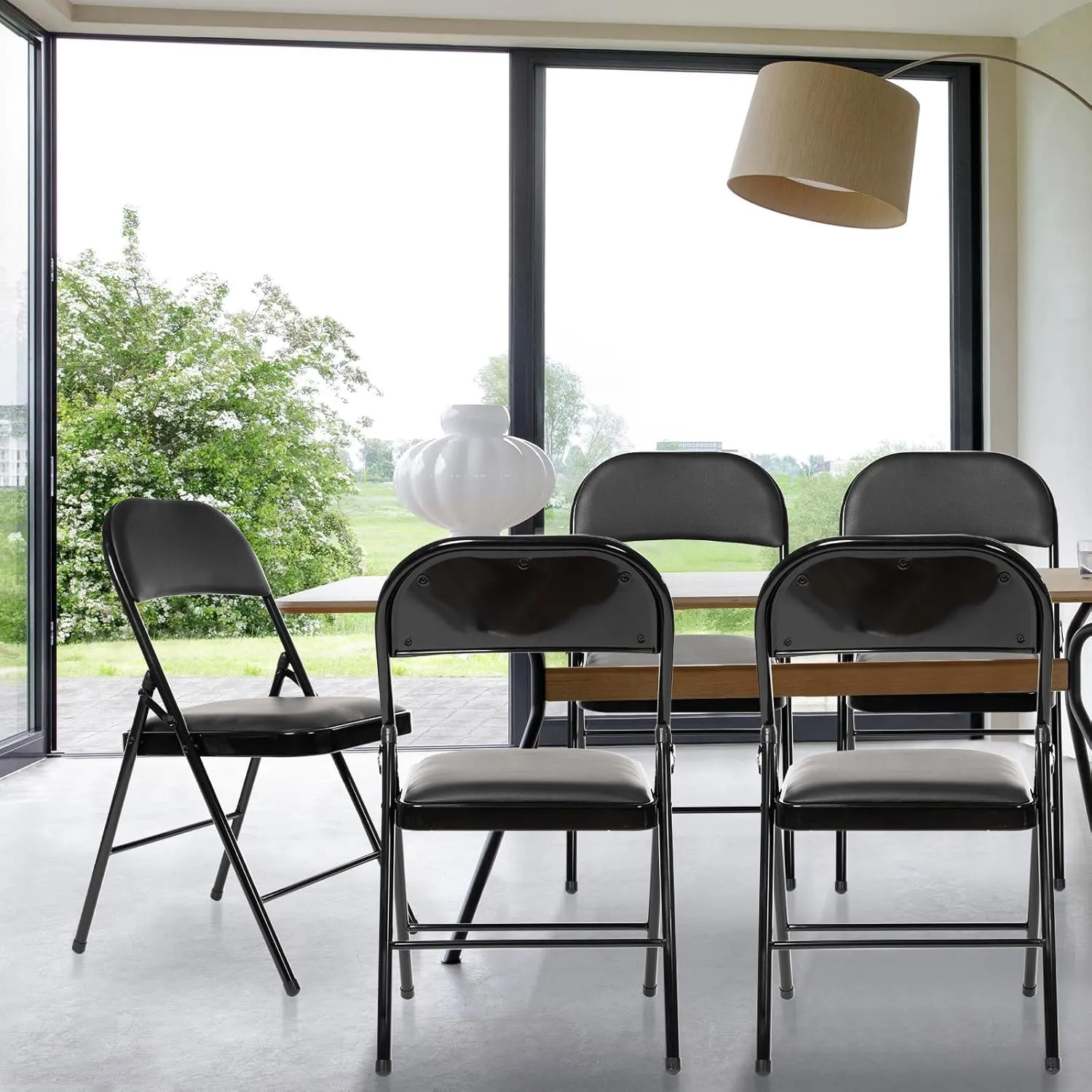 Real Relax 8 Pack Folding Chairs with Padded Seat, Leather Folding Chairs for Home and Office, Indoor and Outdoor Events Black