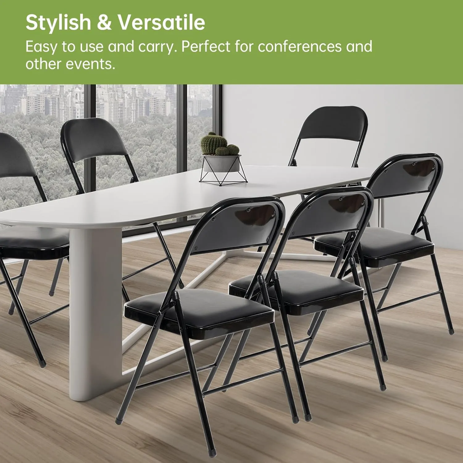 Real Relax 8 Pack Folding Chairs with Padded Seat, Leather Folding Chairs for Home and Office, Indoor and Outdoor Events Black