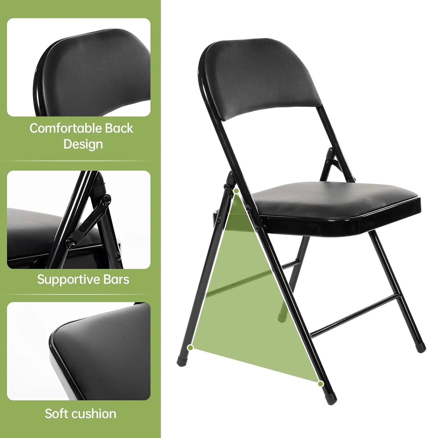 Real Relax 8 Pack Folding Chairs with Padded Seat, Leather Folding Chairs for Home and Office, Indoor and Outdoor Events Black