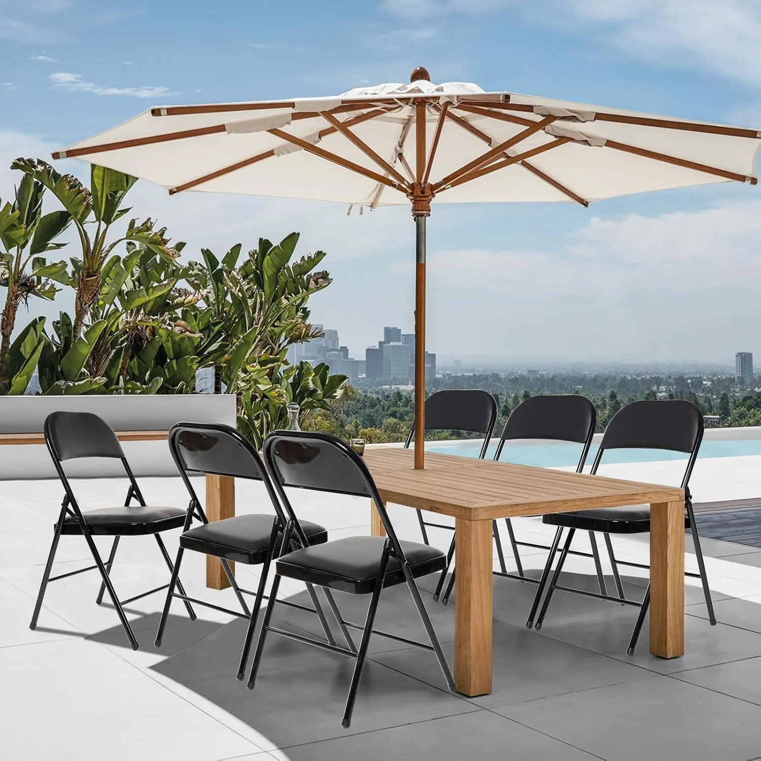 Real Relax 8 Pack Folding Chairs with Padded Seat, Leather Folding Chairs for Home and Office, Indoor and Outdoor Events Black