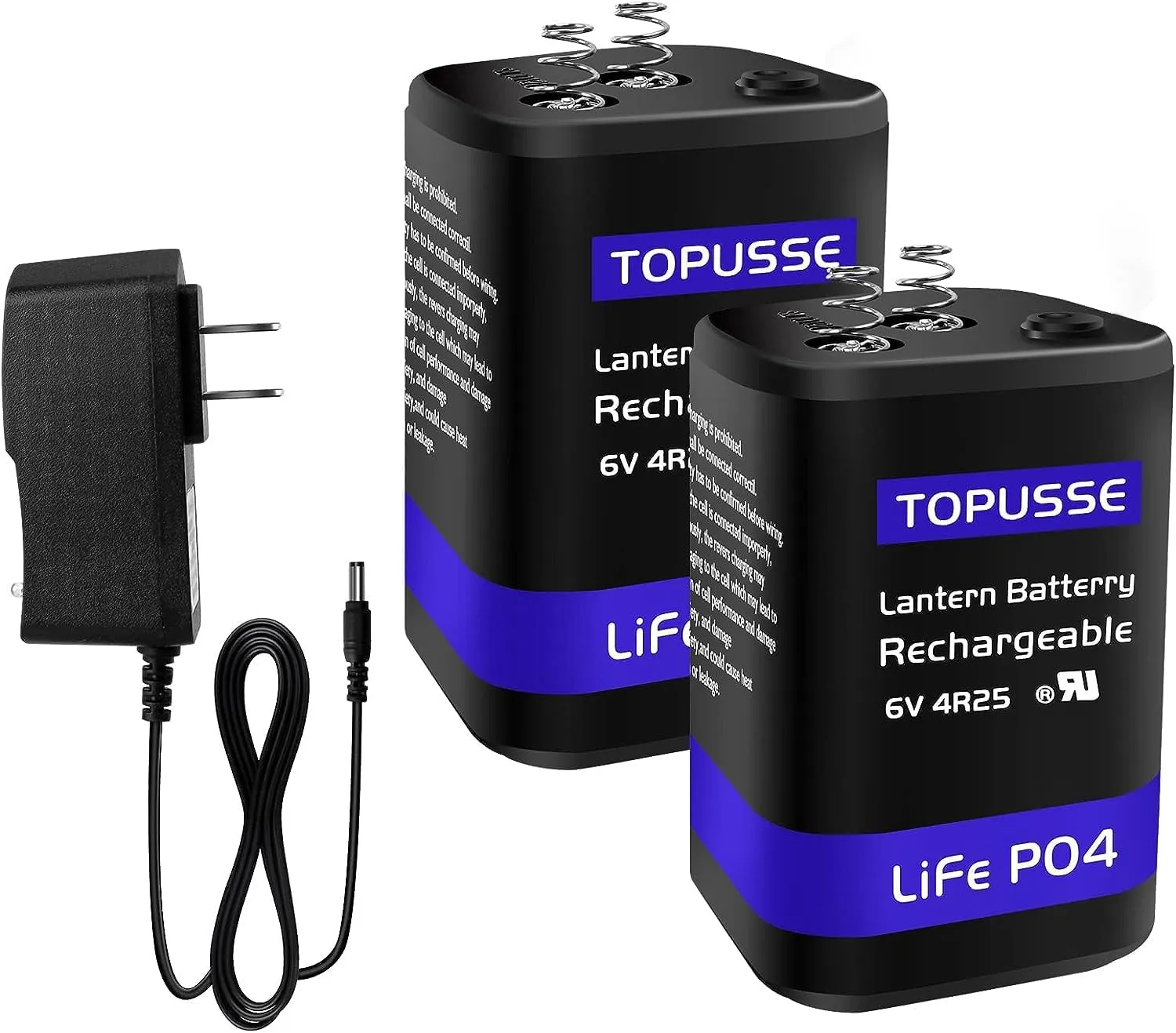 Rechargeable 6 Volt 4.5AH LiFePO4 Lantern Battery with Charger 1500  Cycles, 6V Batteries Battery with BMS (Spring Terminals) 2 Pack