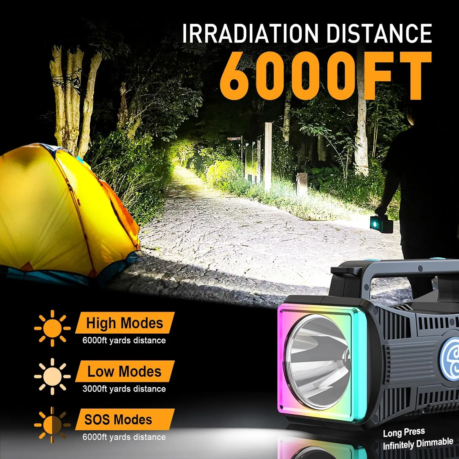 Rechargeable Flashlight, LED Spotlight Flashlight 10000 Capacity 6000LM 30h Ultra-Long Standby UV Flashlight Blacklight Waterproof with USB Output as a Power Bank