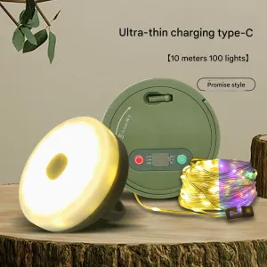 Rechargeable LED Camping Light with 10m Retractable String Light (Color lights   warm lights)